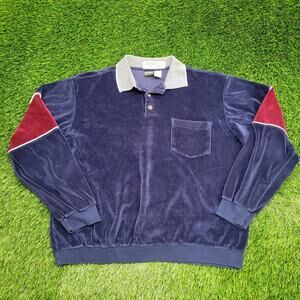 Vintage 90s Velour Collared Sweater Large 25x24 Baggy